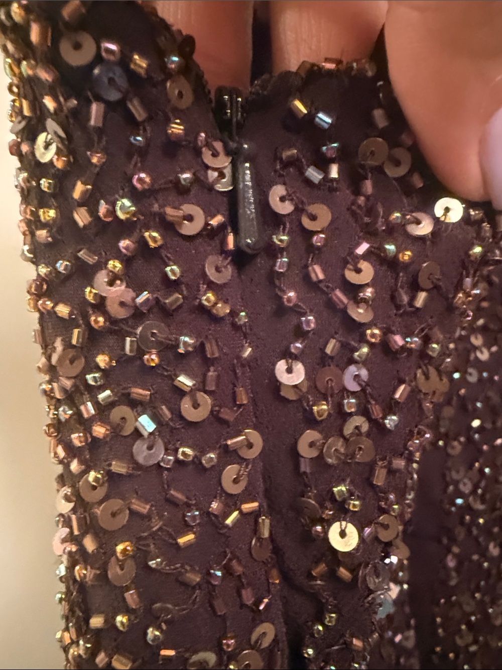 Sequin Cowl Neck Camisole in Dark Brown - Picture 7 of 7
